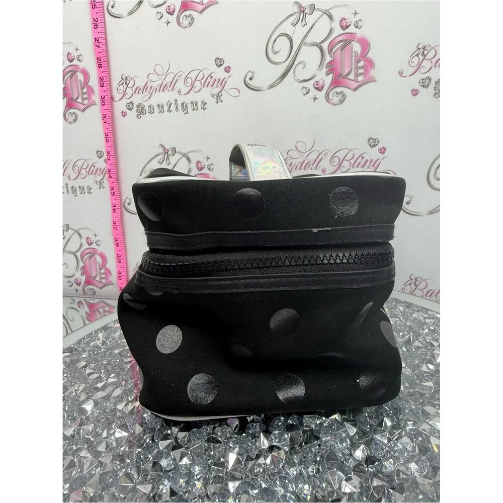 PINK Victoria's Secret makeup bag Black and Silver Polka Dot Cosmetic Pouch